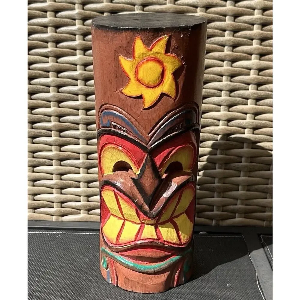 Wooden Hand Painted Carved Totem Tiki Souvenir Statue 12”